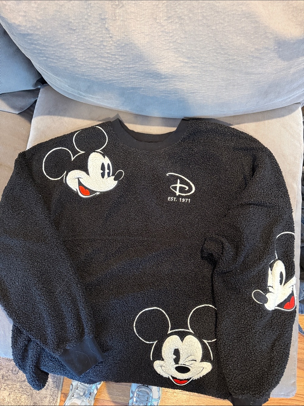 Disney Black Mickey Mouse Sherpa Crewneck with White & Red Accents